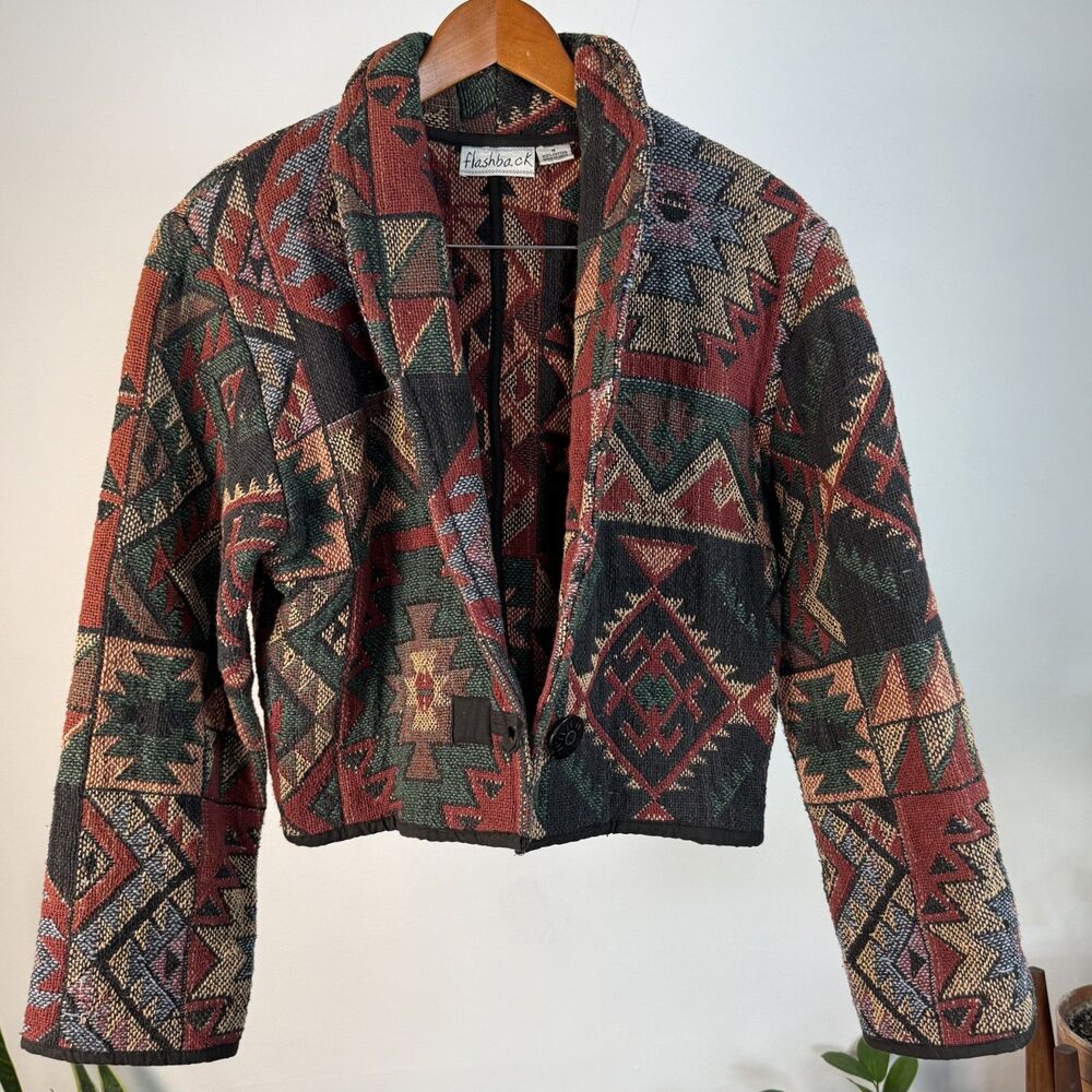 Vintage Southwestern Aztec Tapestry Cropped Jacket | Flashback 100% Cotton